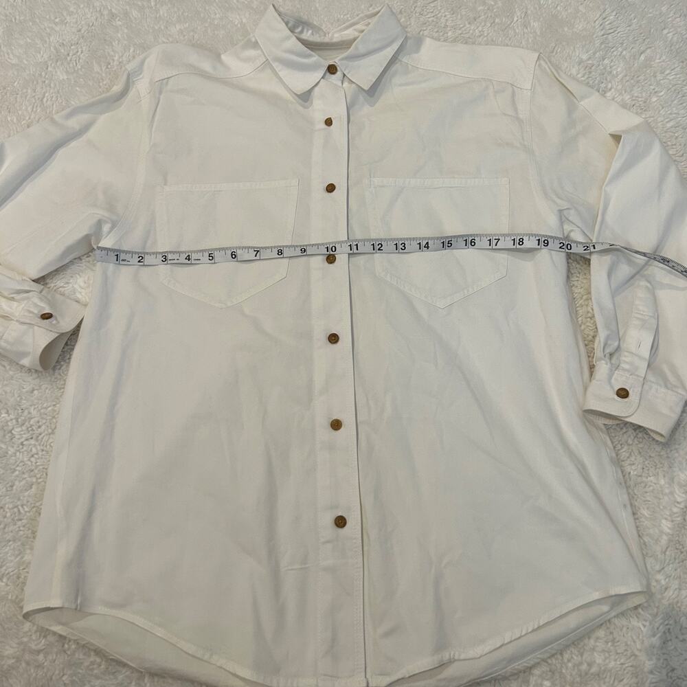 Vtg Eddie Bauer Mens White Button Down Long Sleeve Canvas Cotton Classy Preppy S - Picture 3 of 5